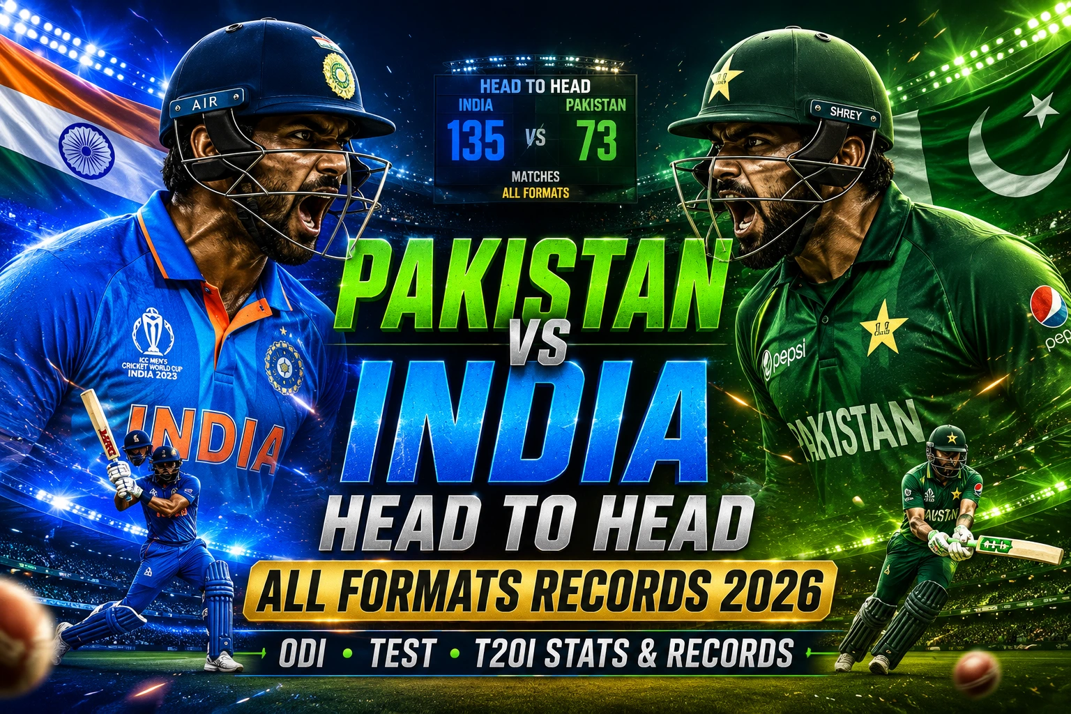 Pakistan vs India Head to Head All Formats Records 2026