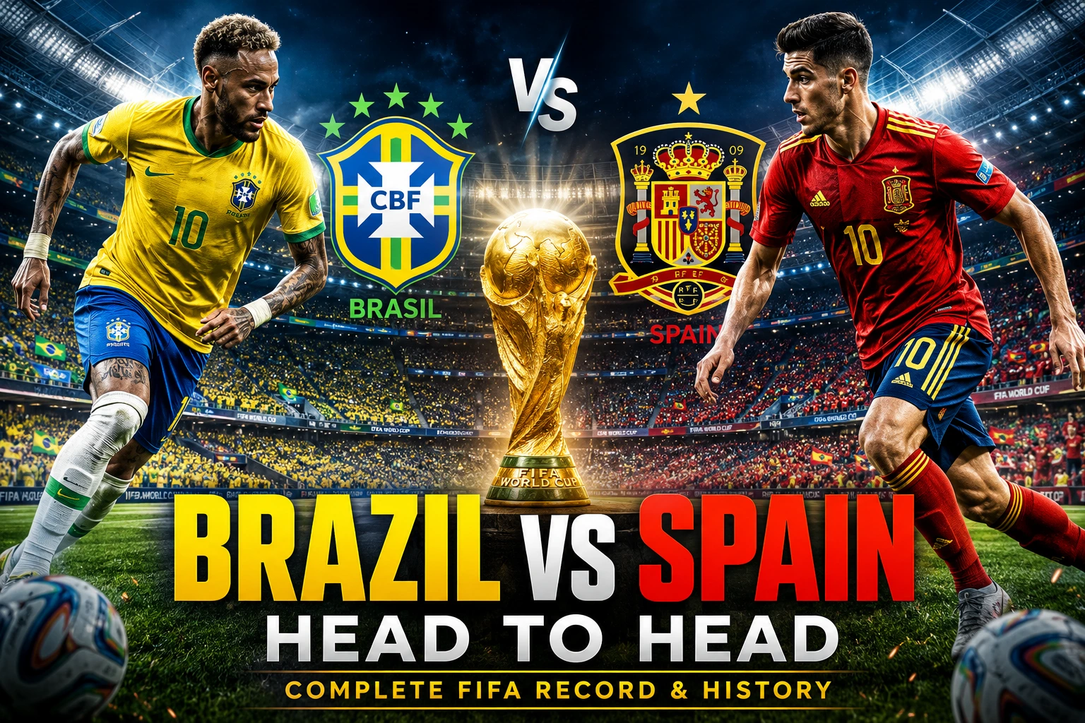 Brazil vs Spain Head to Head Complete FIFA Record & History