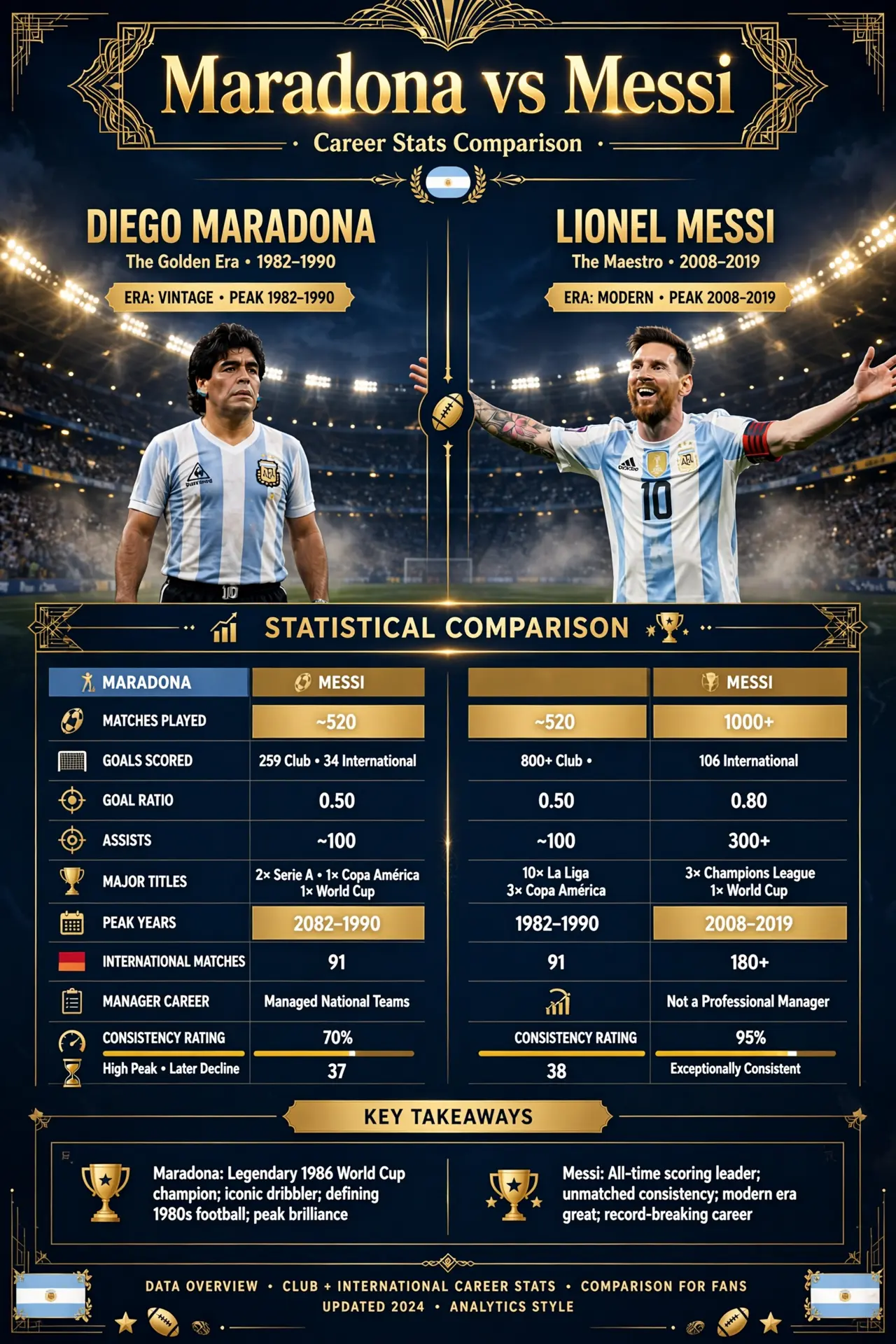 Maradona v Messi: Career Statistics Comparison