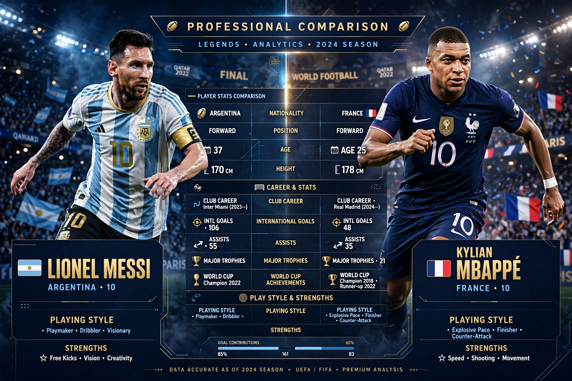 Lionel Messi vs Kylian Mbappé comparison