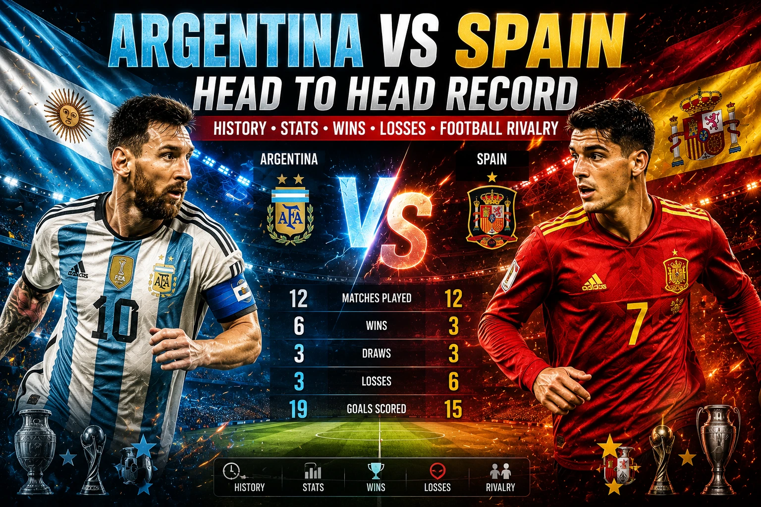 Argentina vs Spain Head to Head Record: History, Stats, Wins, Losses & Football Rivalry