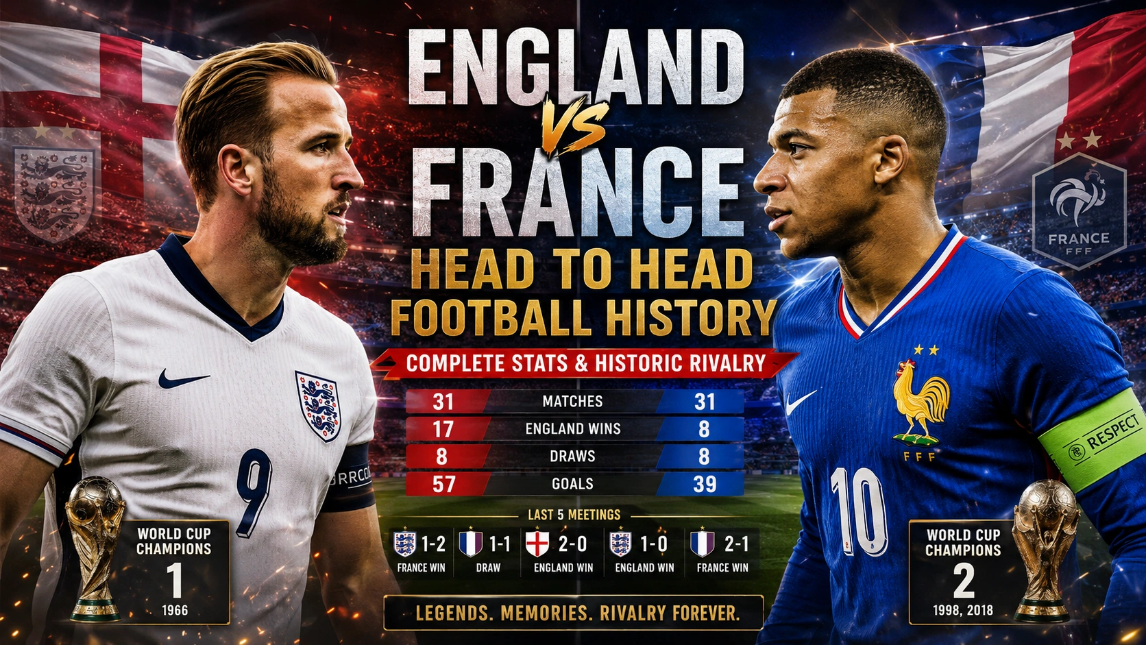 England vs France Head to Head Football History