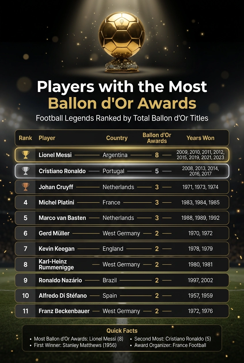 Players with the Most Ballon d'Or Awards
