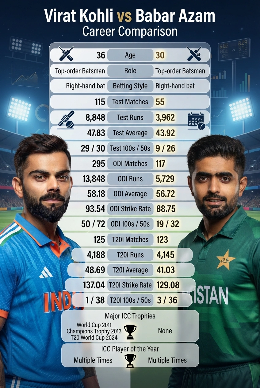 Virat Kohli vs Babar Azam Career Comparison