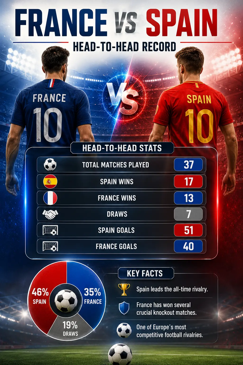 France vs Spain Head to Head Stats