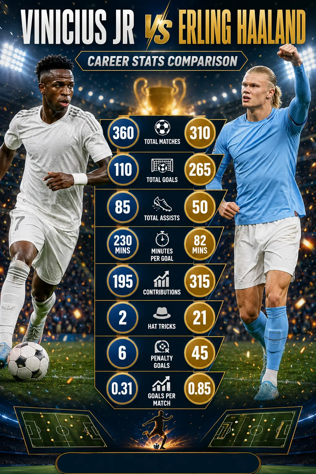 Vinicius Jr vs Haaland Career Stats Comparison
