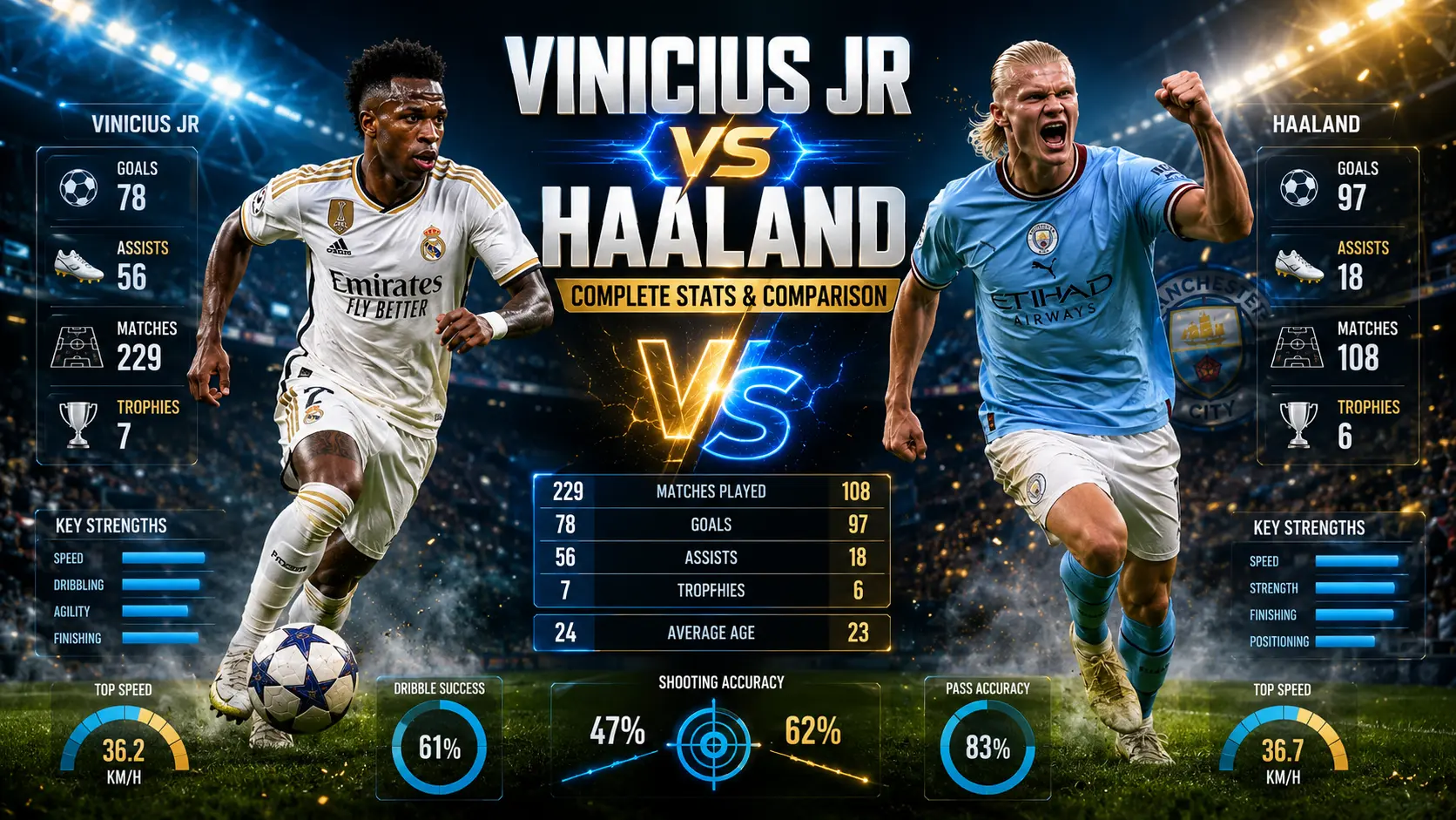 Vinicius Jr vs Haaland Complete Stats & Comparison